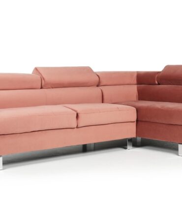 Canapé d'angle avec têtières relevables Alfa Velours Rose