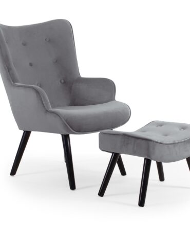 Fauteuil scandinave + pouf Velours Gris