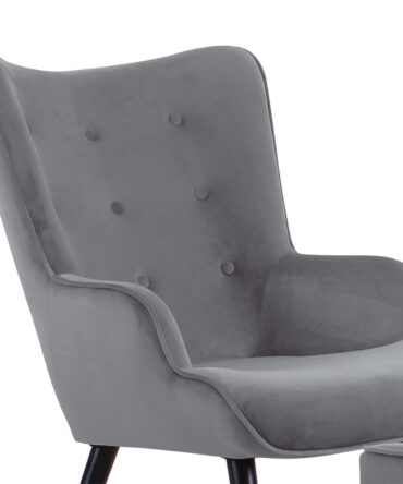 Fauteuil scandinave + pouf Velours Gris