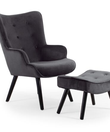 Fauteuil scandinave + pouf Velours Noir