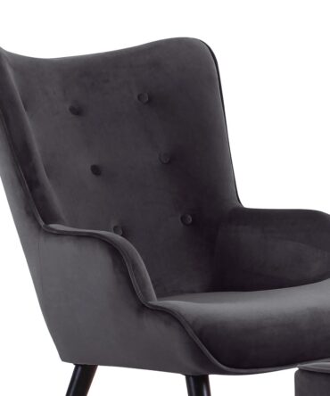 Fauteuil scandinave + pouf Velours Noir