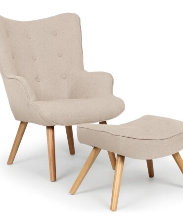 Fauteuil scandinave + pouf Lylou Tissu Beige