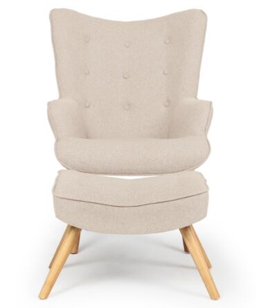 Fauteuil scandinave + pouf Lylou Tissu Beige