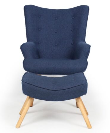 Fauteuil scandinave + pouf Tissu Bleu