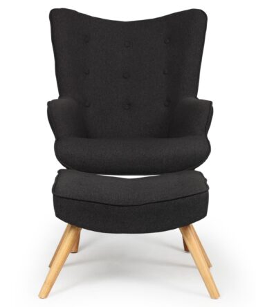 Fauteuil scandinave + pouf Lylou Tissu Noir