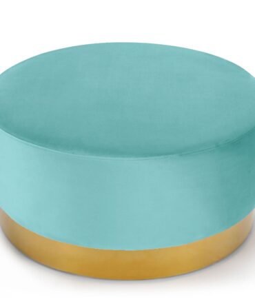 Pouf Rond Velours Menthe Pied Or