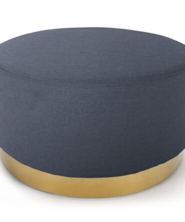 Pouf Rond Tissu Gris Foncé Pied Or