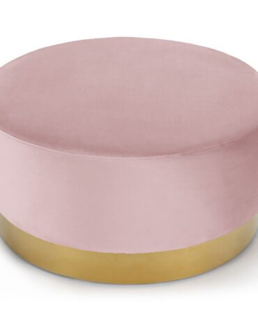 Pouf Rond Velours Rose Pied Or