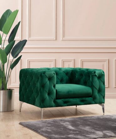 Fauteuil capitonné avec coussin Velours Vert
