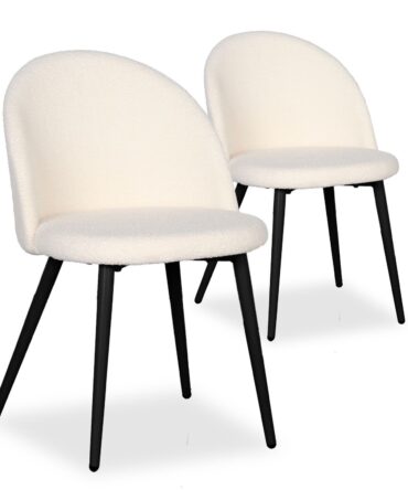 Lot de 2 chaises Métal noir et Tissu bouclette Crème