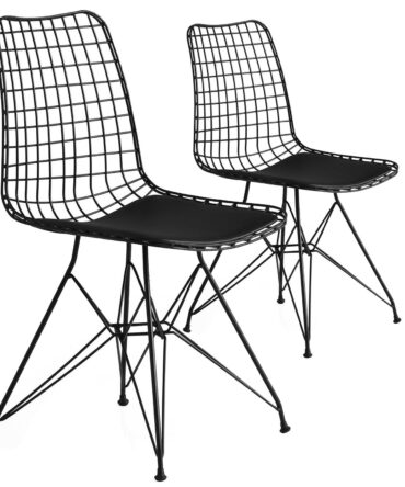 Lot de 2 chaises modernes Métal et Cuir de vachette Noir