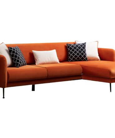 Canapé d'angle à droite convertible avec 3 coussins Vesna Velours Orange