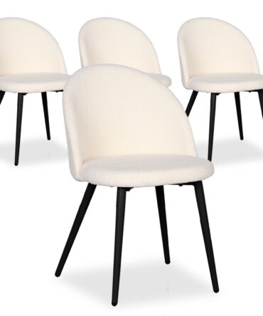 Lot de 4 chaises Métal noir et Tissu bouclette Crème