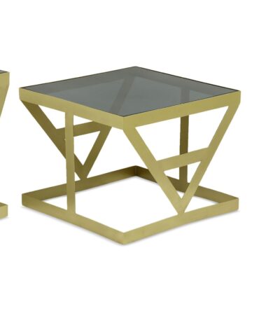 Ensemble de 3 tables d'appoint en Verre fumé et Métal Or