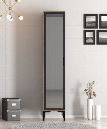 Armoire avec miroir style industriel L40cm Bois foncé et Anthracite