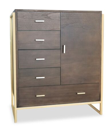 Buffet haut 5 tiroirs et 1 porte L90cm Bois Marron et Métal Or