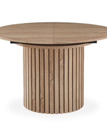 Table ronde extensible pied central style colonne 120-160cm Bois Sonoma
