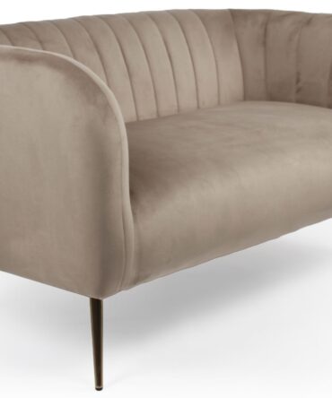 Canapé 2 places moderne pieds métal doré et Velours Taupe