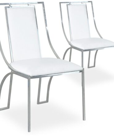 Lot de 2 chaises Simili P.U. Blanc pieds Argent