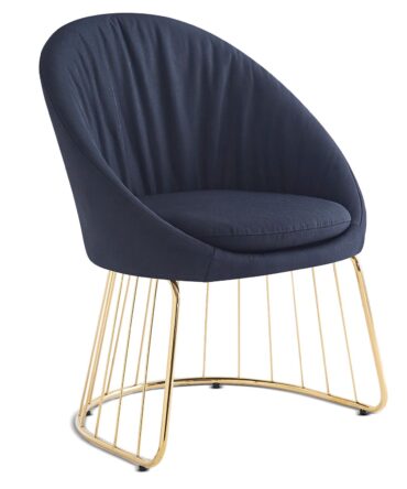 Chaise design avec dossier arrondi effet drapé Pied Or et Tissu Noir