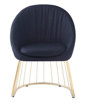 Chaise design avec dossier arrondi effet drapé Pied Or et Tissu Noir