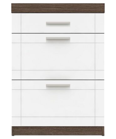 Commode 1 tiroir et 2 portes L70xH100cm Tenessil Chêne foncé et Blanc