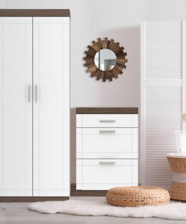 Commode 1 tiroir et 2 portes L70xH100cm Tenessil Chêne foncé et Blanc