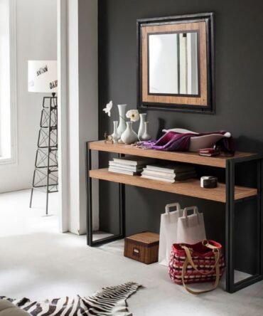 Console style industriel L140cm Métal Noir et Bios clair