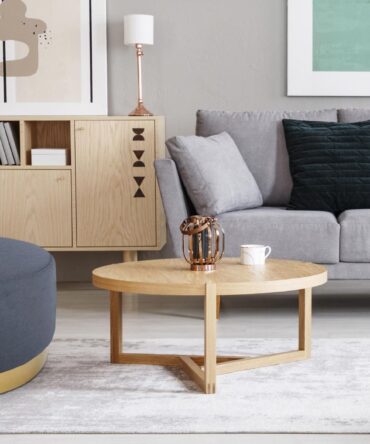 Pouf Rond Tissu Gris Foncé Pied Or
