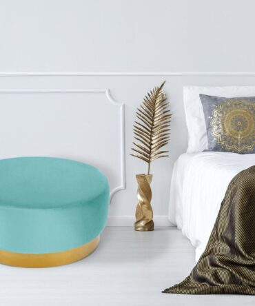 Pouf Rond Velours Menthe Pied Or