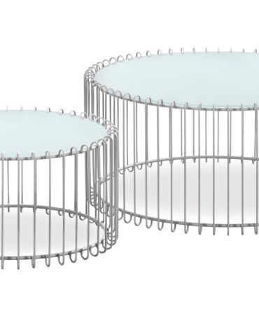 Ensemble de 2 tables basses Universe Verre Blanc et Métal Gris