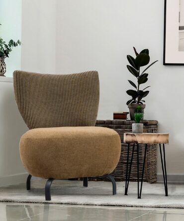 Fauteuil Tissu dossier à petits carreaux et assise uni Jaune moutarde