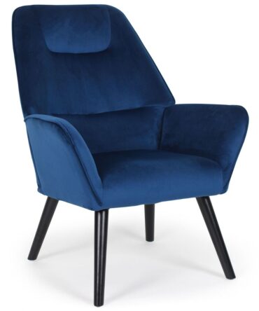 Fauteuil scandinave dossier haut Velours Bleu