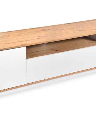 Meuble TV au design linéaire L180cm Bois clair et Blanc