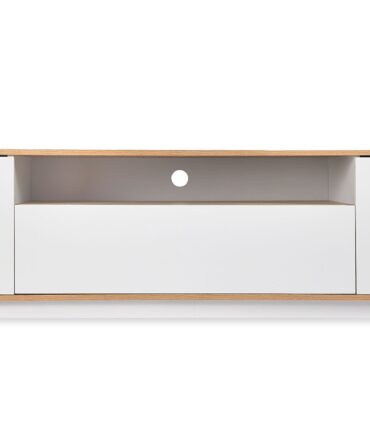 Meuble TV au design linéaire L180cm Bois clair et Blanc