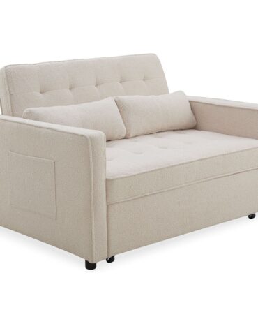 Canapé convertible 2 places Tissu bouclette Crème