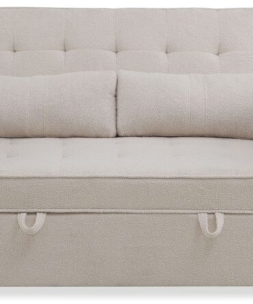 Canapé convertible 2 places Tissu bouclette Crème