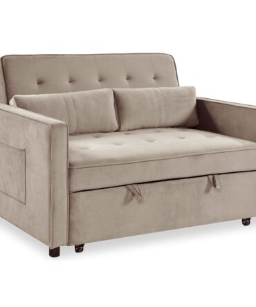 Canapé convertible 2 places Velours Beige