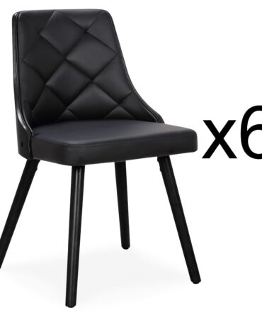 Lot de 6 chaises scandinaves Bois Noir et Simili Noir