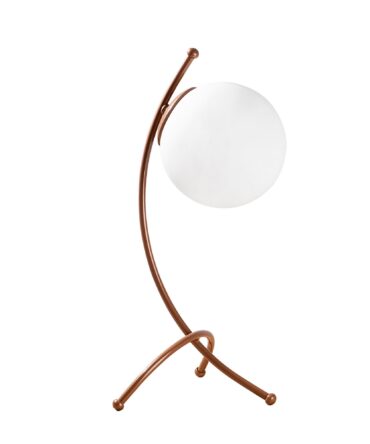 Lampe de table trépied arcs Bulla 43cm Verre Blanc et Métal Or rose