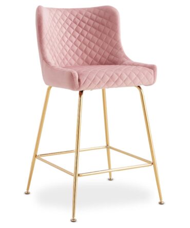 Lot de 2 chaises de bar Velours Rose pieds Or