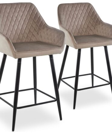 Lot de 2 chaises de bar Veronika Velours Taupe