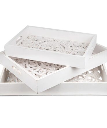 Lot de 3 plateaux style oriental avec moulures blanc
