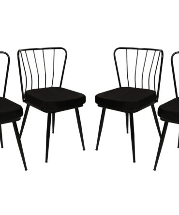 Lot de 4 chaises Gino Métal et Velours Noir