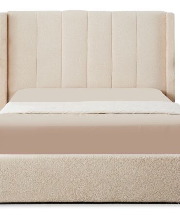 Lit double avec sommier relevable 140x190cm Tissu bouclette Crème