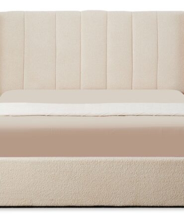 Lit double avec sommier relevable 160x200cm Tissu Bouclette Crème