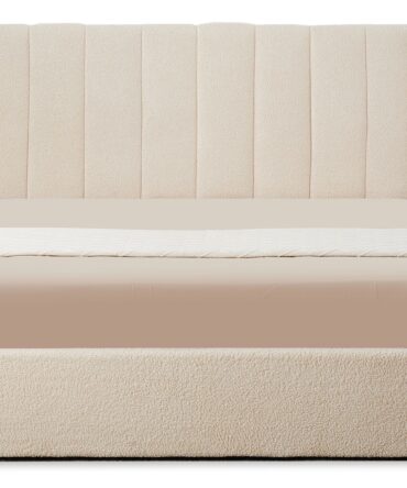Lit double avec sommier relevable 180x200cm Tissu Bouclette Crème