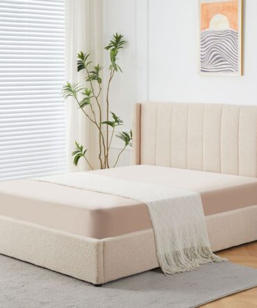 Lit double avec sommier relevable 180x200cm Tissu Bouclette Crème