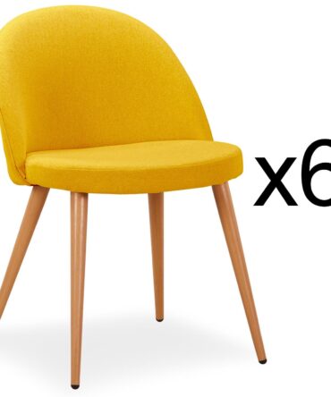 Lot de 6 chaises scandinaves Tissu Jaune