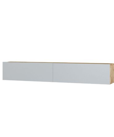 Meuble TV 2 portes battantes 180cm Bois Naturel et Blanc